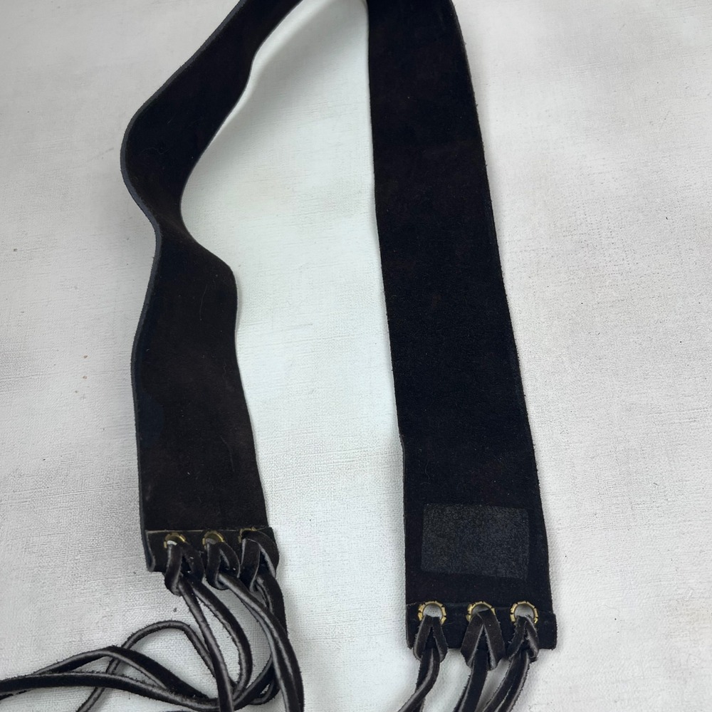 Vtg Hand Painted 2" Wide Suede Leather Tribal Fringe Wrap Belt Brown Geometric - Picture 7 of 7